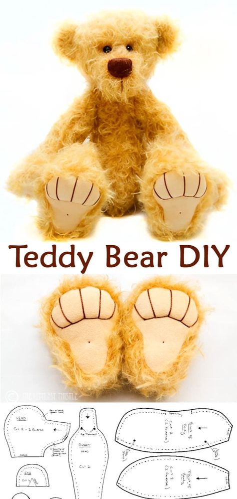 Teddy Bear DIY Tutorial and Pattern Easy Teddy Bear Patterns Free Printable, Teddy Bear Pattern Free Printable, Teddy Bear Template, Plushie Tutorial, Bear Template, Teddy Bear Patterns Free, Diy Beginner, Bear Patterns Free, Teddy Bear Sewing Pattern