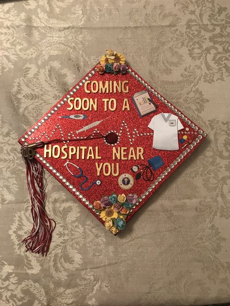 My high school graduation cap #graduationcap #graduationcapdecoration #registerednurse #rn #nursingschool #nursegraduation Funny Nursing Graduation Caps, Nursing School Cap Decoration, Nurse Grad Cap Ideas, Nurse Cap Graduation, Nursing Cap Decoration, Nursing Grad Cap Ideas, Bsn Graduation Cap, Nurse Graduation Cap Designs, Nursing Graduation Cap