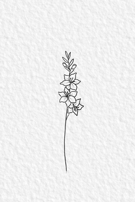 Tattoo Gladiolus Flower, Single Gladiolus Flower Tattoo, Minimalist Gladiolus Tattoo, Simple Gladiolus Flower Tattoo, August Gladiolus Tattoo, Filler Flowers Tattoo, Gladiolus Tattoo Simple, Gladiolus Tattoo Design, Bluebells Drawing