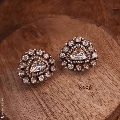 Real Diamond Earrings Studs, Diamond Studs Indian, Polki Studs Earrings, Polki Studs, Studs Indian, Earrings Diamonds, Real Diamond Earrings, Jewellery Indian, Real Jewelry