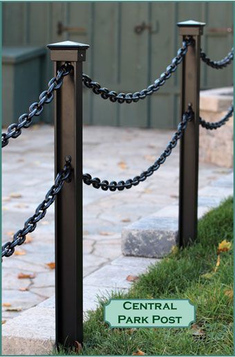 Post and Chain, Landscape, Barriers Driveway Barrier, Rope Fence, Chain Fence, Rope Railing, Driveway Fence, Diy Driveway, Commercial Landscape Design, Boston Garden, Decoration Beton