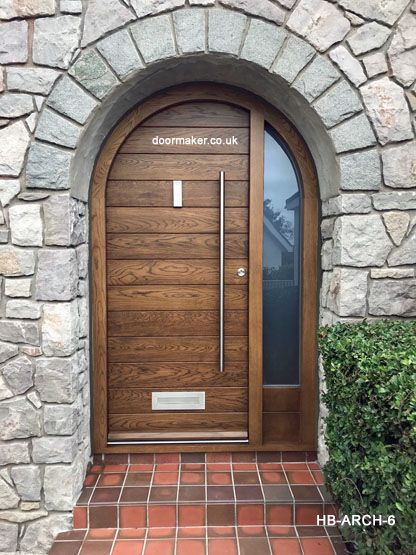 Solid Wood Arched Front Door, Arch Doors Entrance, Arched Doors Entrance, Stone Door Frame, Front Door Arched Entry, Arch Front Door, Arch Front Door Exterior, Arched Exterior Doors, Arched Front Door