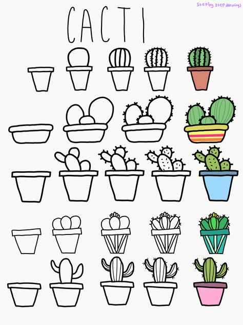 Step by step cacti instructions. Doodle, doodling, draw, drawing, digital drawing, easy. Easy Doodles Tutorials, Doodle Drawing Step By Step, Doodle Art Drawing Step By Step, Drawing Instructions Step By Step, Digital Easy Drawing, Digital Art Step By Step Easy, Easy Plant Doodles Step By Step, Doodle Art Step By Step How To Draw, Cactus Doodle Simple