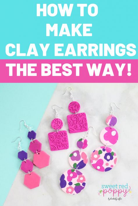 How to Make Clay Earrings: a Step by Step Tutorial - Sweet Red Poppy Make Clay Earrings, Clay Earrings Tutorial, Poppy Youtube, Sweet Red Poppy, Easy Polymer Clay, Diy Earrings Easy, Diy Earrings Polymer Clay, Earrings Tutorial, Polymer Clay Jewelry Tutorials