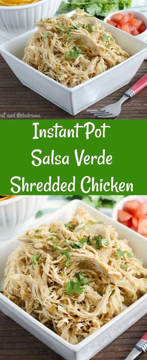 Instant Pot Salsa Verde Chicken - Quick and easy shredded chicken made in the pressure cooker. Use it for tacos, enchiladas, burritos, bowls and meal prep! from Meatloaf and Melodrama #instantpot #pressurecooker #easydinner Instant Pot Salsa Verde Chicken, Instant Pot Salsa, Instant Pot Easy, Chicken Salsa, Chicken Meatloaf, Easy Shredded Chicken, Chicken Tinga, Verde Chicken, Salsa Verde Chicken