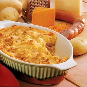 Smoked Sausage Potato Bake Recipe Smoked Sausage And Mashed Potatoes, Sausage And Mashed Potatoes, Potato Bake Recipe, Sausage And Potato Bake, Sausage Potato Casserole, Potato Sausage, Sausage Potato, Homemade Mashed Potatoes, Instant Potatoes