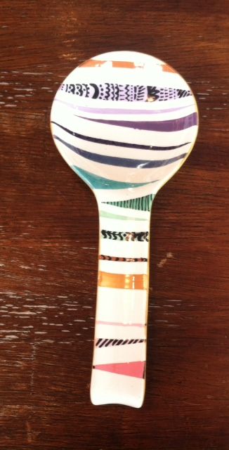 Striped Spoon Rest | Paint Your Own Pottery | Paint Your Pot | Cary, North Carolina Spoon Holder Paint Ideas, Spoon Holder Pottery Painting, Spoon Rest Painting Ideas, Spoon Rest Pottery Painting Ideas, Pottery Cafe, Painting Pottery, Painted Ceramics, American Girl Doll Furniture, Color Me Mine