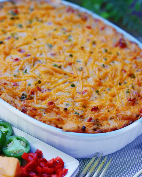 Pimento Cheese Hash Brown Casserole - southern discourse Delicious Miss Brown Pimento Cheese, Cheese Hash Brown Casserole, Delicious Miss Brown, Cheese Hashbrown Casserole, Palmetto Cheese, Cheese Corn Casserole, Southern Discourse, Christmas Morning Recipes, Easy Easter Dinner