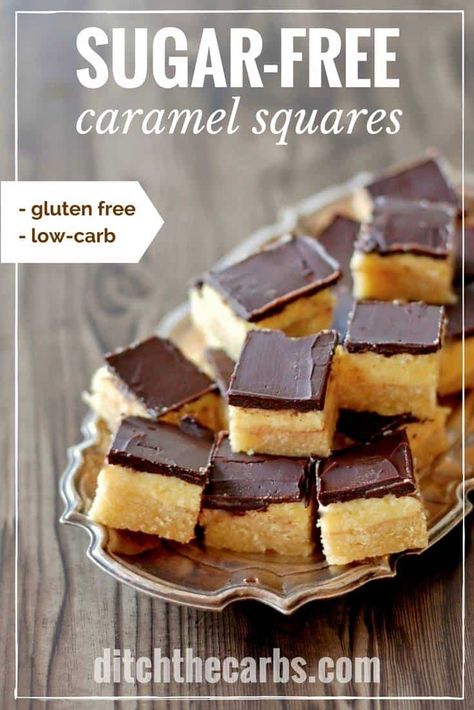 sugar-free caramel squares Keto Squares, Sugar Free Caramel, Caramel Squares, Keto Caramel, Keto Bars, Desserts Keto, Keto Sweets, Low Carb Treats, Keto Brownies