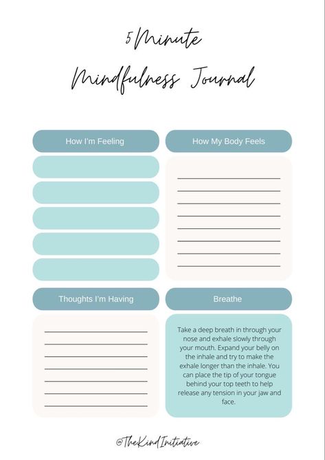 Digital Mindfulness Journal, Mindfulness Journal Prompts For Adults, Five Minute Journal Template, 5 Minute Journal Ideas, Diy Wellness Journal, Meditation Journal Template, Mindfulness Worksheets For Adults, Self Therapy Journal Template, 5 Minute Journal Template