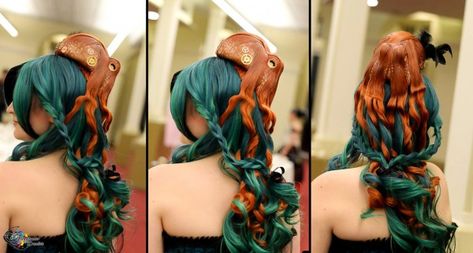 Octopus Haircut, Steampunk Hairstyles, Steampunk Octopus, Fascinator Hairstyles, Fantasy Hair, Wild Hair, Steampunk Costume, Weird Stuff, Wig Styles