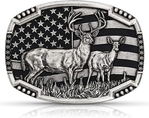 Amazon.com: Montana Silversmiths Start of the Fight Bass Buckle : Clothing, Shoes & Jewelry Mcm Belt, Standing At Attention, Buck And Doe, Grassy Field, Western Belt Buckles, Deer Design, Metal Belt, Silver Logo, Western Belts