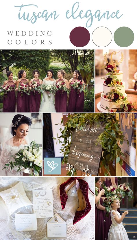 burgundy | maroon | wine | crimson | white | elegant | tuscan | figs | berry | eucalyptus | wine | italian Olive And Wine Wedding Colors, Tuscan Wedding Colors, Tuscan Wedding Theme Color Schemes, Green And Wine Wedding, Fall Tuscan Wedding, Tuscan Wedding Flowers, Vineyard Wedding Theme, Tuscan Wedding Theme, Rancho Wedding