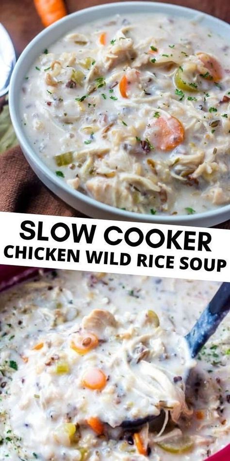 Luxury Meals, Wild Rice Soup Crockpot, Rice Soup Crockpot, Creamy Crockpot Chicken, Easy Soup Recipe, Chicken And Wild Rice Soup, Chicken Soups, Wild Rice Soup Recipes, Chicken Wild Rice