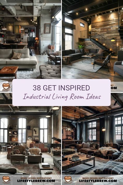 Transform your home with innovative industrial living room design ideas that refresh your style while being budget-friendly! Discover essential elements like exposed brick walls, metal fixtures, and rustic wood accents. You’ll see how pairing neutral colors and vintage furniture can create a cozy yet modern ambiance. Explore how to utilize open spaces with smart layouts for maximal comfort and aesthetic appeal. Perfect inspiration awaits to help you achieve the popular industrial look tailored to your personal taste. Decorating Loft Space Ideas, Eclectic Industrial Living Room, Industrial Style Living Room Ideas, Warm Industrial Living Room, Living Room With Brick Wall, Industrial Living Room Ideas, Rustic Industrial Living Room, Loft Apartment Industrial, Industrial Chic Interior