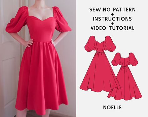 DressmakingAmore | Etsy Two Piece Sewing Pattern, Sweetheart Dress Pattern, Cottagecore Dress Pattern, Sewing Pattern For Beginners, Sewing Courses, Couture Mode, Diy Sewing Clothes, Clothes Sewing Patterns, Sleeved Dress