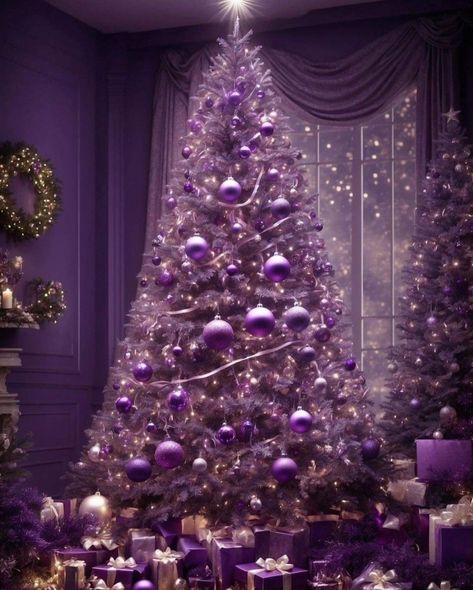 Purple Christmas Trees, Purple Mustang, Pastel Christmas Decor, Purple Christmas Tree, Glamorous Christmas, Dark Purple Wallpaper, Christmas Dreaming, Pastel Christmas, Elegant Christmas Trees