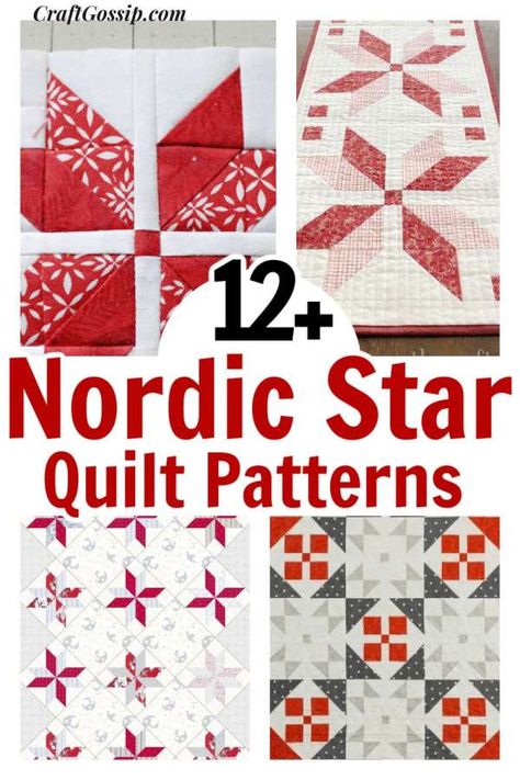 Scandinavian Quilts Patterns, Norwegian Star Pattern, Free Star Quilt Patterns, Scandinavian Quilt Patterns, New Quilt Patterns 2023, Star Quilt Blocks Pattern Free, Snowflake Quilt Blocks Free Pattern, Nordic Quilt, Free Christmas Quilt Patterns