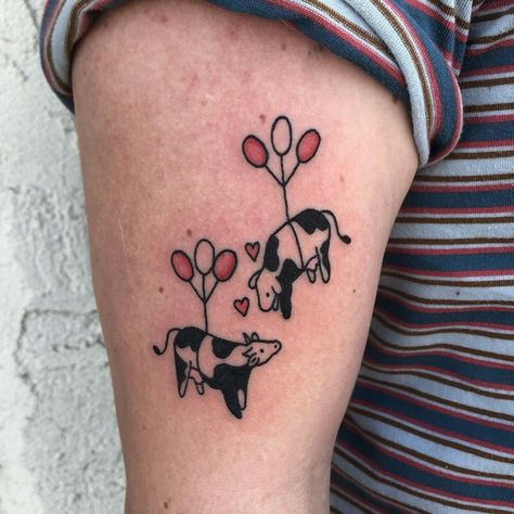 Matching Cow Tattoos For Best Friends, Cow Matching Tattoo, Tattoos Cow, Cow Line Tattoo, Punch Buggy Tattoo, Mini Cow Tattoo, Funny Cow Tattoo, Matching Cow Tattoos, Strawberry Cow Tattoo