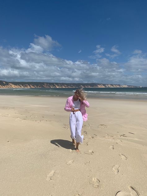 Beach outfit, linen pants, pink shirt, summer fashion, day trip, summer aesthetic Pink Shirt Aesthetic, Light Pink Outfit, Shirt Aesthetic, Beach Aesthetic, Pink Shirt, Linen Pants, Summer Aesthetic, Beach Day, Day Trip