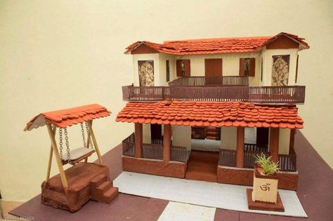 3D model of a traditional maharashtrian house(Vada) Old Maharashtrian House, Maharashtrian Wada House Design, Rukhavat Maharashtrian Ideas, Maharashtrian House, Maharashtrian Rukhwat Ideas, Rukhwat Ideas, Traditional Indian Houses, Garden Ideas With Plastic Bottles, Chettinad House