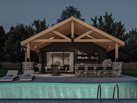 Craftsman Pool House, 050P-0028 Craftsman Pool House, Barn Pool House, Small Pool House, Backyard Pool House, Small Pool Houses, Pool House Cabana, Barn Pool, Pool House Design, Rustic Craftsman