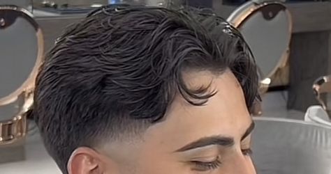 Mid Fade Curtains Haircut, Fade Curtain Haircut, Middle Part Hairstyles Men Back View, Middle Part Skin Fade, Mid Taper Mullet Men Straight Hair, High Taper Middle Part, Burst Fade Middle Part Haircut, Mid Taper Fade Middle Part, Low Drop Fade Middle Part