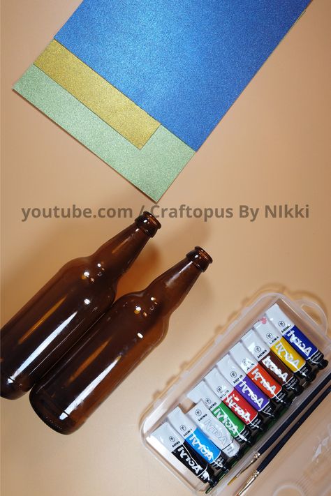 Beer Bottle Art Painting, Easy Bottle Painting Ideas, Diy Bottle Painting, Bottle Art Easy, Bottle Art Painting, Bottle Art Ideas, Art Painting Easy, Beer Bottle Decor, Bottle Painting Ideas