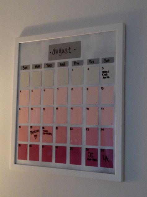 My DIY paint swatch calendar !!! Paint Swatch Calendar, Uni Room, Paint Swatches, Diy Paint, First Home, Diy Painting, Color Palettes, Different Colors, Projects To Try