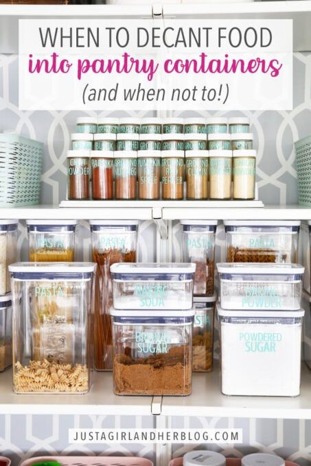 When to Decant Food into Pantry Storage Containers (And When Not to!) Flour Organization Ideas, Kitchen Flour Storage, Glass Pantry Storage Containers, Pantry Categories Organization, Flour Organization, Labels For Pantry Containers, Pantry Storage Ideas Organizing, Cabinet Hacks, Deep Pantry Organization