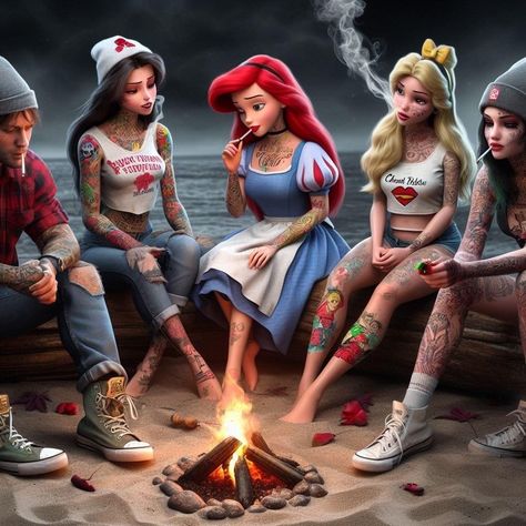 Emo Disney, Dark Disney Art, Goth Disney Princesses, Disney Punk, Goth Disney, Dark Alice In Wonderland, Punk Disney Princesses, Wonderland Artwork, Punk Disney