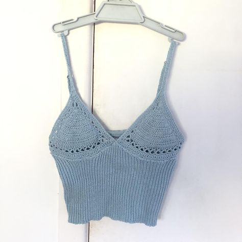 Light blue spaghetti strap crochet top. Perfect... - Depop Strap Crochet, St Maarten, City Beach, Crochet Top, Spaghetti Strap, Spaghetti, Light Blue, Bra, Crochet