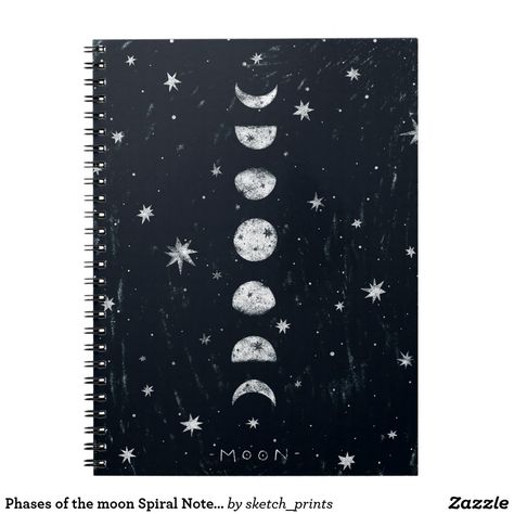 Science Notebook Cover, Moon Notebook, Diy Notebook Cover, Moon Journal, Sketchbook Cover, Character Sheets, Phases Of The Moon, Skateboard Design, Custom Notebooks