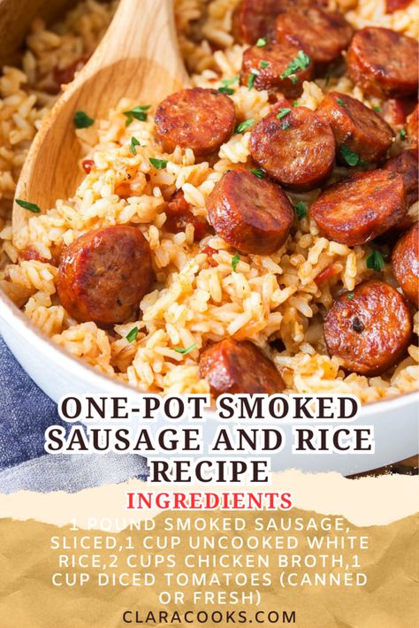 One-Pot Smoked Sausage and Rice Recipe Sausage And Rice Casserole Easy, Dutch Oven Sausage Recipes, Smoked Sausage And Broccoli Recipes, Quick And Easy Dinner Recipes With Smoked Sausage, Kielbasa Rice Recipes, Ring Sausage Recipes Dinners, Kielbasa And Rice Recipes, Rice And Sausage Recipes, Beef Smoked Sausage Recipe