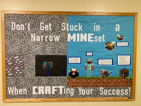 Minecraft Bulletin Board, Resident Assistant Programs, Minecraft Classroom, Dorm Bulletin Boards, Res Life Bulletin Boards, Success Board, Ra Themes, Bulletin Boards Theme, Resident Advisor