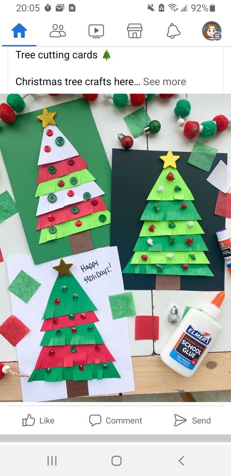 Kindergarten Christmas Crafts, Diy Paper Christmas Tree, Christmas Greeting Cards Handmade, Diy Natal, Christmas Tree Coloring Page, Christmas Cards Kids, Preschool Christmas Crafts, Scissor Skills, Christmas Tree Art