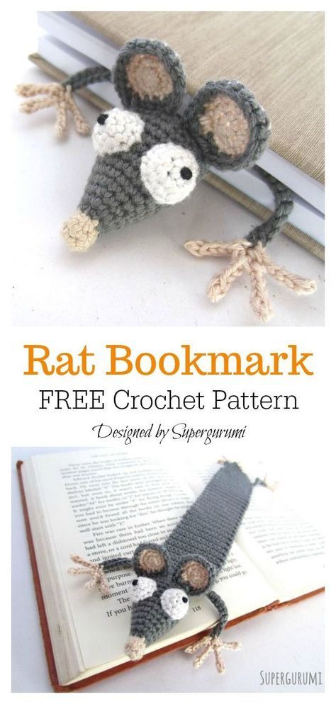 Rat Bookmark Free Crochet Pattern. 20+ Crochet Bookmark Patterns for Every Skill Level #freecrochetpattern #crochetbookmark #CrochetAmigurumi Rat Crochet, Crocheted Bookmarks, Crochet Bookmarks Free Patterns, Crochet Book Cover, Bookmark Crochet, Crochet Bookmark Pattern, Crochet Bookmark, Animal Crochet, Crochet Humor