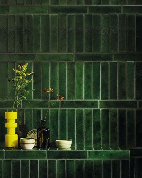 Metro Tiles Bathroom, Brick Wall Tile, Dark Green Tile, Dark Green Bathrooms, Green Subway Tile, Green Tile Bathroom, Subway Tiles Bathroom, Glazed Brick, Metro Tiles