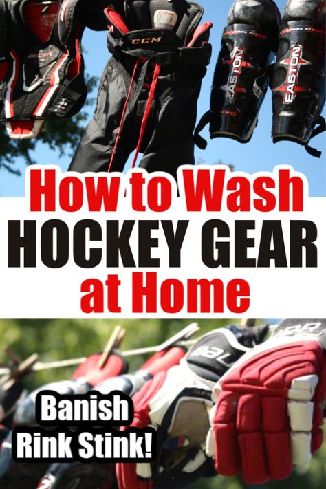 How To Clean Hockey Gear, How To Wash Hockey Equipment, How To Clean Hockey Equipment, Cleaning Hockey Equipment, Washing Hockey Equipment, Hockey Mom Hacks, Hockey Tournament Ideas Fun, Hockey Mom Bag, Hockey Jamboree Ideas