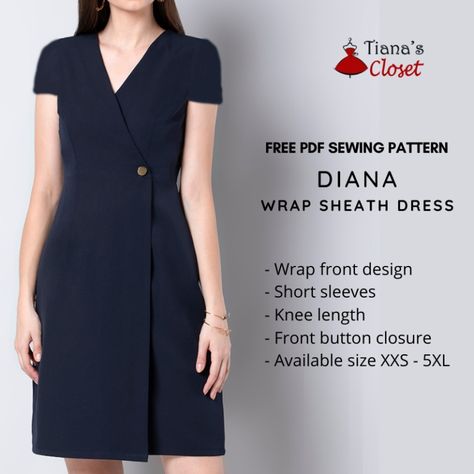 Diana wrap sheath dress – Free PDF sewing pattern Paper To Print, New Dress Pattern, Wrap Dress Pattern, Save The Earth, Free Pdf Sewing Patterns, Baby Sewing Patterns, Free Dresses, Hp Laptop, Print Out