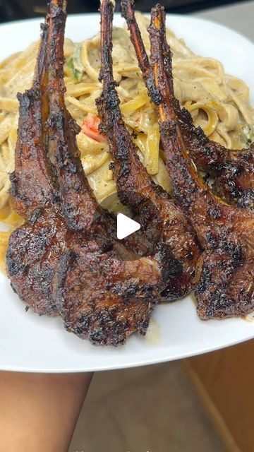 Lamb Chop Alfredo, Lamb Chops And Pasta, Jerk Lamb Chops Recipe, Jerk Seasoning Marinade, Lamb Chop Dinner Ideas, Jerk Lamb Chops, Jerk Lamb, Lamb Loin Chop Recipes, Jerk Recipe