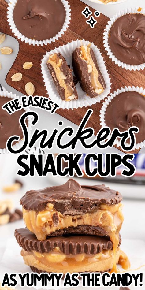 Snickers Snack Cups Snickers Snack Cups, Diy Snickers Bar Healthy, Snicker Cups, Snickers Cups, Diy Gummies, Cocotte Recipes, Snickers Recipe, Christmas Trays, Candy Bar Recipe