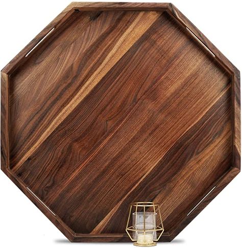 Amazon.com: MAGIGO 24 Inches Extra Large Octagonal Black Walnut Wood Ottoman Tray with Handles, Serve Tea, Coffee Classic Wooden Decorative Serving Tray : Home & Kitchen Styling An Ottoman, Oversized Ottoman Tray, Large Tray For Ottoman, Wood Ottoman Tray, Large Ottoman Tray, Coffee Table Accessories, Oversized Ottoman, Wood Ottoman, Serving Tray Decor