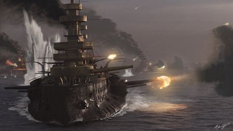 ArtStation - Pre-Dreadnought Battleship, Nicolas Capronnier Pre Dreadnought Battleship, Dieselpunk Ship, Battleship Art, Ww2 Battleships, Dreadnought Battleship, Pre Dreadnought, Airship Art, Pirate Ship Art, Ww1 Art