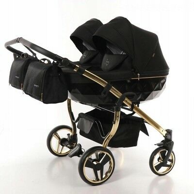 Premium Twin Pram Junama Diamond S Duo Gold Black Double Buggy Baby Twins | eBay Black Twin Babies, Luxury Baby Nursery, Twin Car, Twin Strollers Infants, Luxury Stroller, Twin Pram, Baby Trolley, Baby Announcement Photoshoot, Pet Strollers