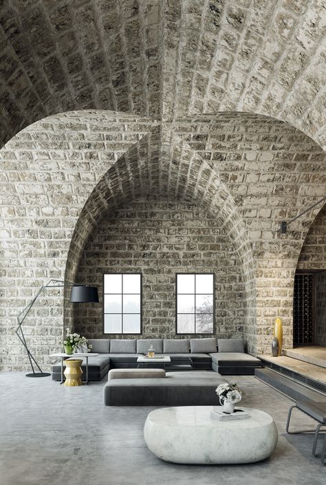 The Knot on Behance Lebanese Architecture Modern, Lebanese Home, Lebanese House, Lebanese Architecture, Stone Arches, Amazing Interior Design, Industrial Modern Design, Modern Industrial Decor, Loft Interior