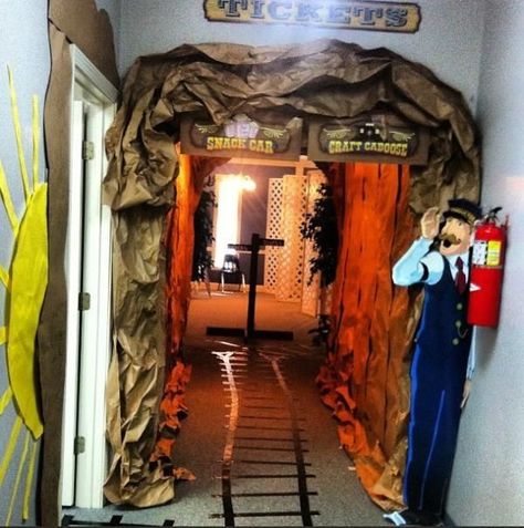 Rocky Railway Vbs, Cave Quest Vbs 2016, Cave Quest Vbs, Vacation Bible School Themes, Polar Express Party, Vbs Decorations, Train Decor, Vbs Themes, Train Theme