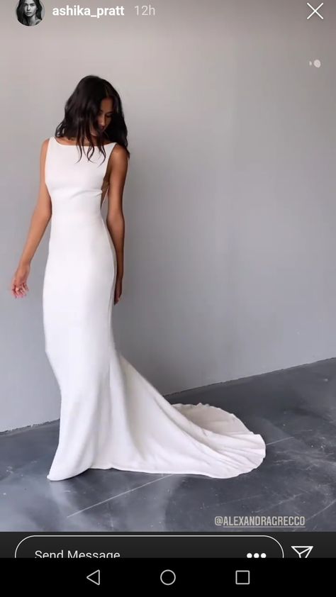 Clean Minimalist Wedding Dress, Plain Wedding Dress High Neck, Straight Sheath Wedding Dress, Classic Sleeved Wedding Dress, Open Back Wedding Dress High Neck, Minimal Classy Wedding Dress, Slash Neck Wedding Dress, Boat Neck Open Back Wedding Dress, Mackenzie Grimsley Wedding