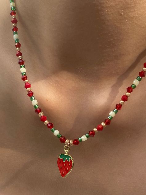 https://www.etsy.com/ca/shop/GooseArts Strawberry Seed Bead Necklace, Beaded Necklace Fruit, Cherry Beads Necklace, Summer Beaded Necklace, Strawberry Pearl Necklace, Ladybug Beaded Necklace, Strawberry Charm, Sweet Summer, Berry