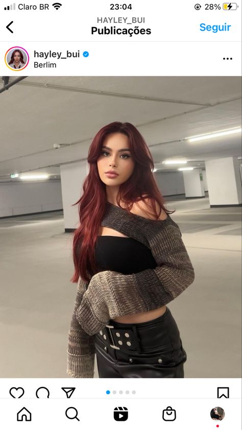 Cherry Maroon Hair, Red Hair For Tan Skin, Outfits With Burgandy Hair, Red Hair With Black Eyebrows, Red Hair With Tan Skin, Cherry Red Hair Tan Skin, Outfits For Dark Red Hair, Black And Cherry Red Hair, Dark Red Hair On Tan Skin